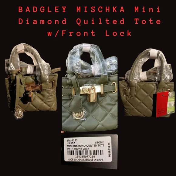 NWT BADGLEY MISCHKA Mini Diamond Quilted Tote - Picture 1 of 5